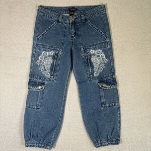 Venus Jeans Women's Size 2 - 30"W Cargo‎ Embroidered Snap Pocket Y2K 90s Style